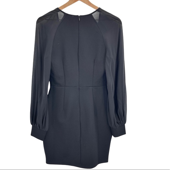 by the way Little Black Dress Sheer Balloon Long Sleeves V-Neck Mini Dress | XS - Picture 3 of 8